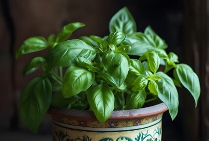 basil plant in small pot