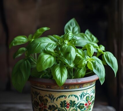 basil plant in small pot