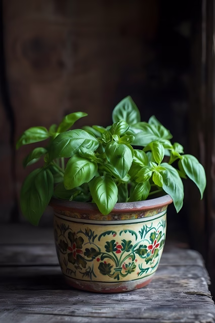 basil plant in small pot